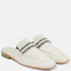 Brunello Cucinelli Embellished suede slippers