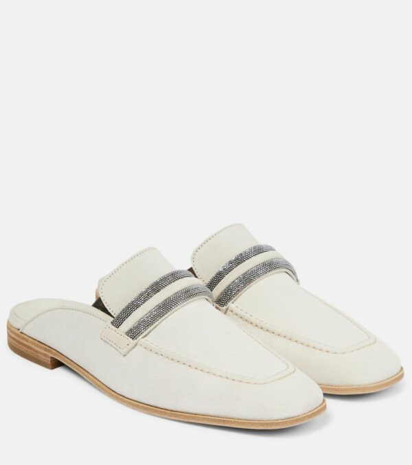 Brunello Cucinelli Embellished suede slippers