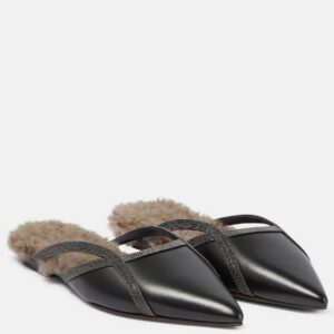 Brunello Cucinelli Shearling-trimmed leather slippers