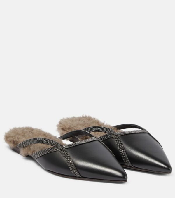 Brunello Cucinelli Shearling-trimmed leather slippers