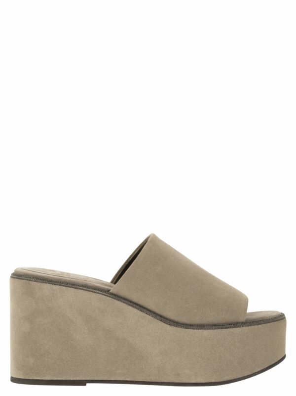 Brunello Cucinelli Suede Wedges With Precious Welt