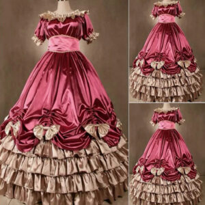 Burgundy Retro Costumes Women's Ruffles Tiered Polyester Dress Retro Marie Antoinette Costume 18th Century Costume