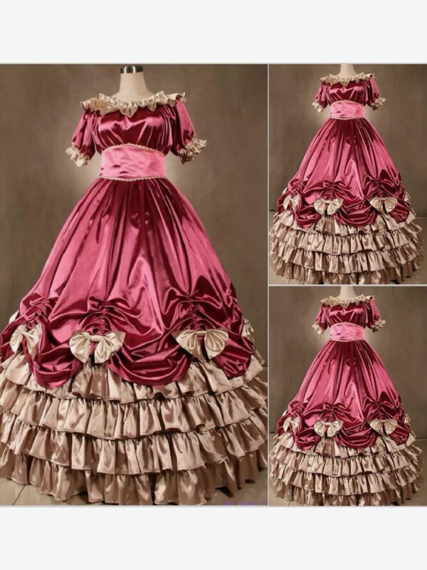 Burgundy Retro Costumes Women's Ruffles Tiered Polyester Dress Retro Marie Antoinette Costume 18th Century Costume