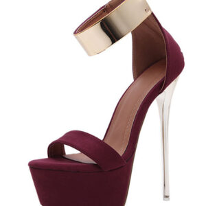 Burgundy Sexy Sandals 2024 Women High Heel Sandals Platform Metal Details Ankle Strap Sandal Shoes