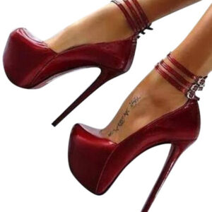 Burgundy Sexy Shoes Women Platform Stiletto Heel Ankle Strap Pumps High Heels