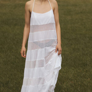 By Anthropologie Sheer Lace Tiered Maxi Dress