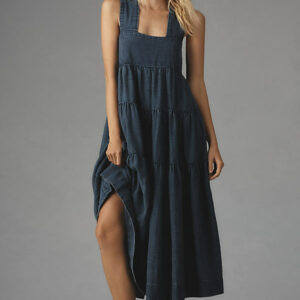 By Anthropologie Square-Neck Tiered Midi Dress