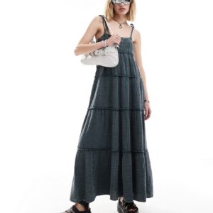 COLLUSION double cloth shirred tiered cami maxi sun dress in washed blue