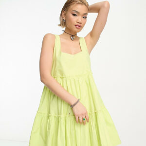 COLLUSION tiered volume mini summer dress in lime-No colour