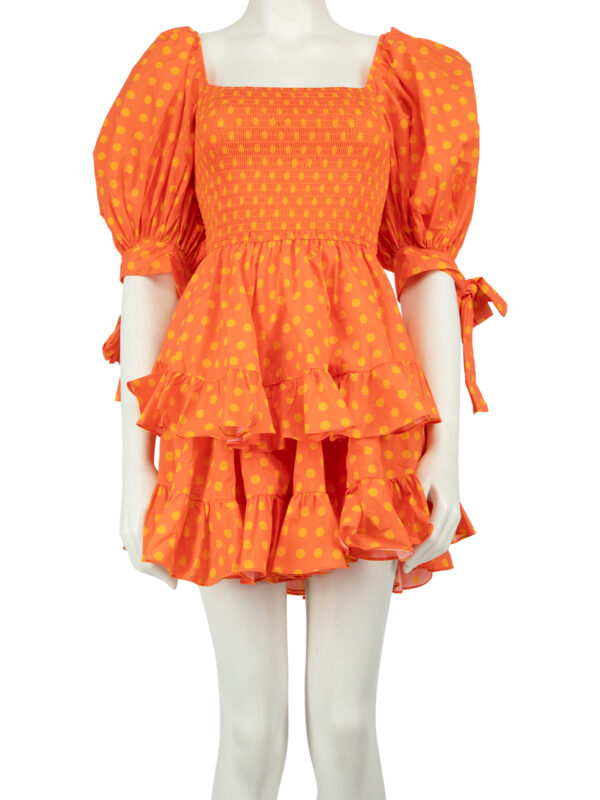 Caroline Constas Orange Polka Dot Tiered Dress