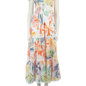 Charo Ruiz Abstract Print Lace Trim Tiered Dress