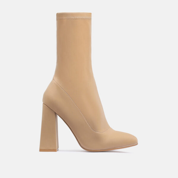 Chesta Block Heel Ankle Boot In Nude Lycra, Nude