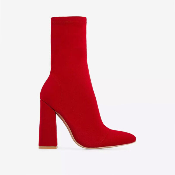 Chesta Block Heel Ankle Boot In Red Lycra, Red