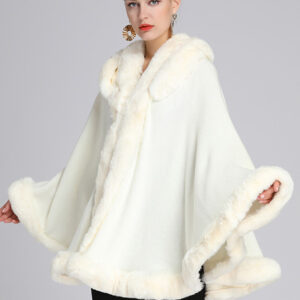 Christmas Cloak Cape Faux Fur Hooded Poncho Coat For Women 2024