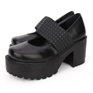 Classic Lolita Footwear Metallic Round Toe Platform Black Lolita Shoes