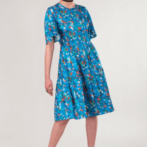 Closet London Blue Floral Tiered Flared Sleeve Dress