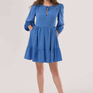 Closet London Blue Gathered Tiered A-line Dress