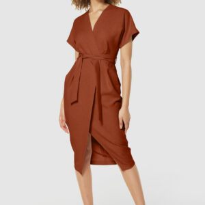 Closet London Cinnamon Kimono Sleeves Wrap Midi Dress