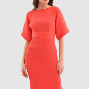 Closet London Coral Red Kimono Pencil Midi Dress