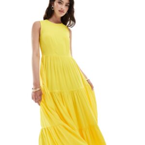 Closet London tiered smock midaxi dress in yellow