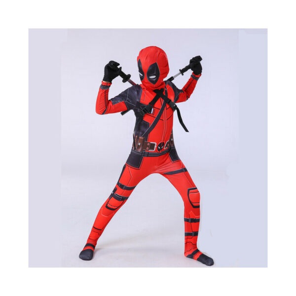 (Cloth+Backpack + Dual Swords , 8-9 Years) Kids Boys Deadpool Halloween Party Cosplay Costume Fancy Dress