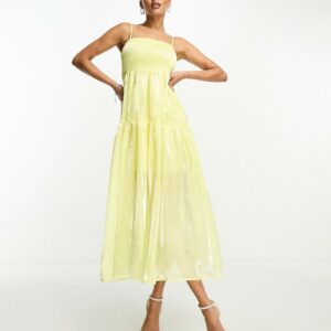 Collective the Label tiered smock midaxi dress in lemon-Yellow