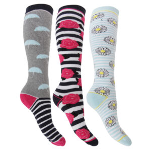 Womens/Ladies Hyperwarm Long Welly Socks (3 Pairs) (4-7 UK 39-42 EU) (Rose/Daisy/Umbrella)