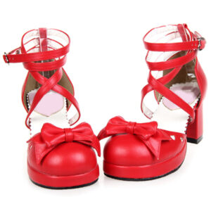 Criss-Cross Platform Leather Round Toe Lolita Shoes