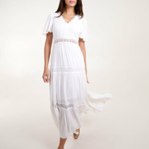 Crochet Detailing Angel Sleeve Tiered Maxi Dress - 8 / WHITE