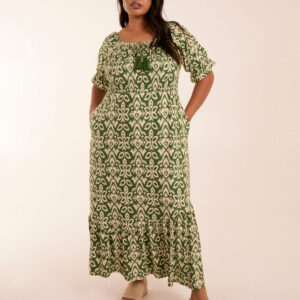 Curve Tiered Puff Sleeve Milkmaid Maxi Dress - 22/24 / KHAKI