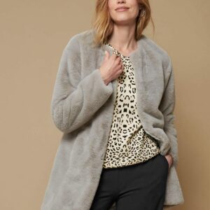 Damart Faux Fur Collarless Coat