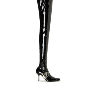 Diesel - D-Eclipse TBT - Patent thigh-high boots with oval plaque - Boots - Woman - Black