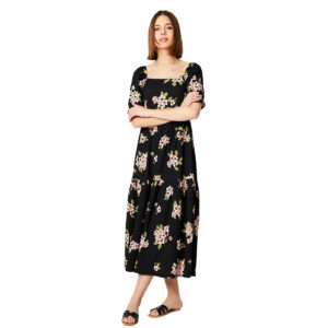 Dorothy Perkins Womens/Ladies Floral Tiered Hem Midi Dress (12 UK) (Black)