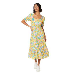 Dorothy Perkins Womens/Ladies Floral Tiered Midi Dress (16 UK) (Yellow/Green/Pink)