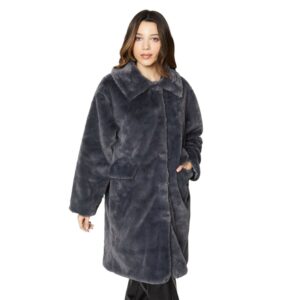 Dorothy Perkins Womens/Ladies Longline Faux Fur Petite Coat (L) (Charcoal)