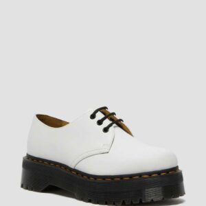 Dr. Martens 1461 Quad Smooth Leather Platform Shoes in White, Size: 5