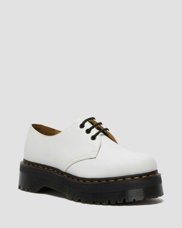 Dr. Martens 1461 Quad Smooth Leather Platform Shoes in White, Size: 5