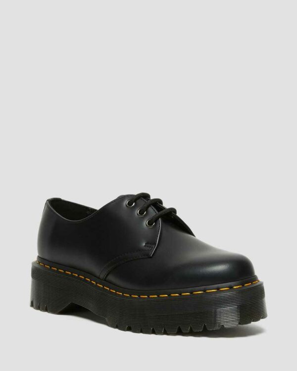 Dr. Martens Men's 1461 Quad Smooth Leather Platform Shoes in Black, Size: 3