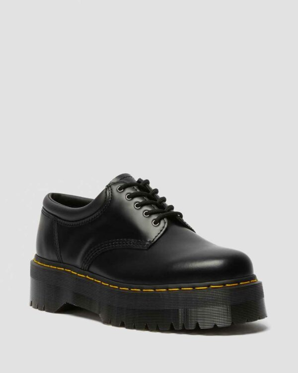 Dr. Martens Men's 8053 Quad Smooth Leather Platform Shoes in Black, Size: 3