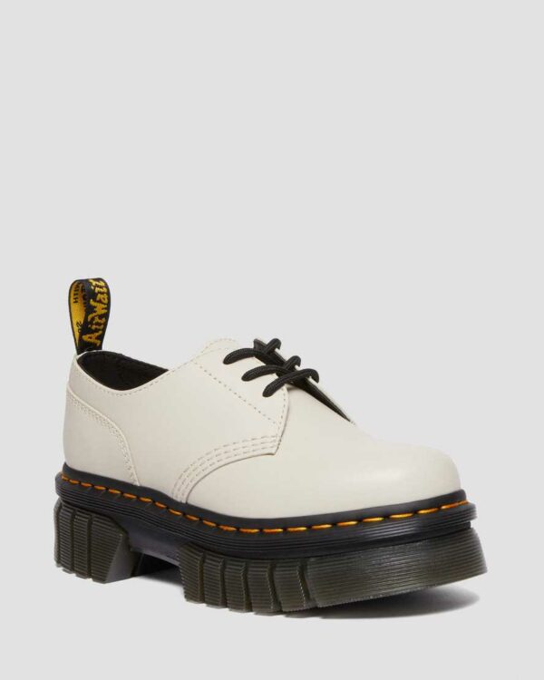 Dr. Martens Men's Audrick Nappa Lux Leather Platform Shoes in Grey/Cream, Size: 3