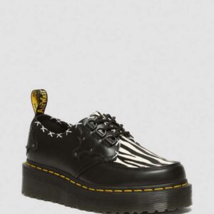 Dr. Martens Men's Ramsey 3-Eye Leather Platform Creepers Shoes in Black/White, Size: 3