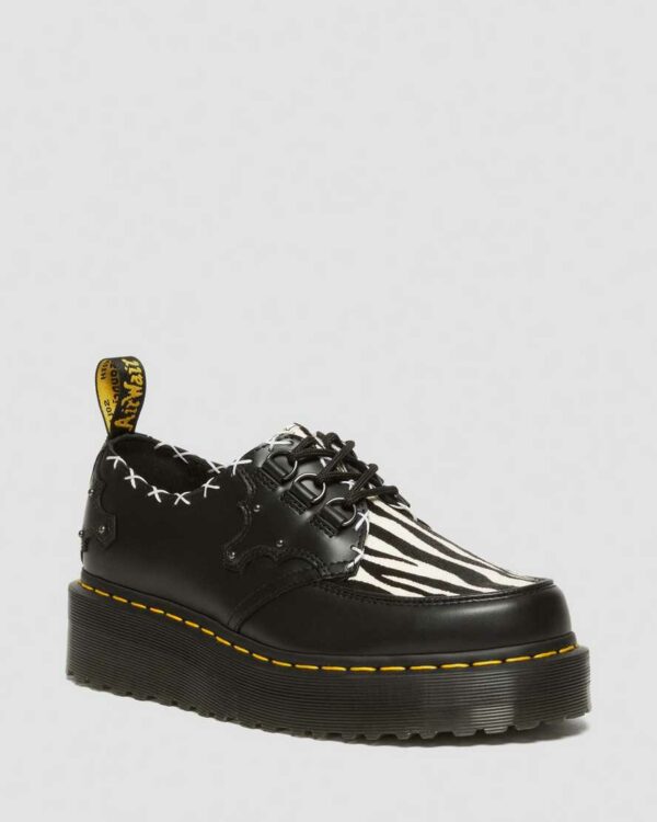 Dr. Martens Men's Ramsey 3-Eye Leather Platform Creepers Shoes in Black/White, Size: 3