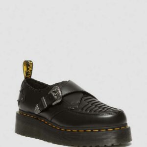 Dr. Martens Men's Ramsey Woven Smooth Leather Platform Creepers Shoes in Black, Size: 3