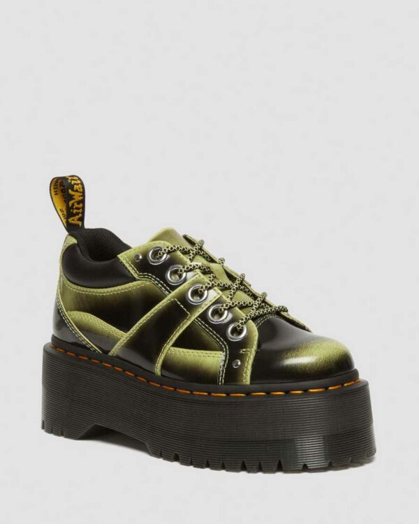 Dr. Martens Women's 5-Eye Max Distressed Leather Platform Shoes in Black/Green, Size: 4