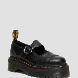 Dr. Martens Women's Addina Flower Buckle Leather Platform Shoes in Black, Size: 3