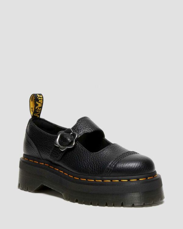 Dr. Martens Women's Addina Flower Buckle Leather Platform Shoes in Black, Size: 3