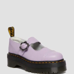 Dr. Martens Women's Addina Flower Buckle Leather Platform Shoes in Purple, Size: 3