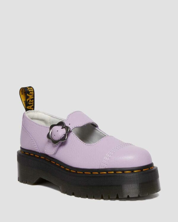 Dr. Martens Women's Addina Flower Buckle Leather Platform Shoes in Purple, Size: 3