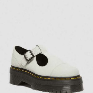 Dr. Martens Women's Bethan Tumbled Nubuck Leather Platform Mary Jane Shoes in Cream/Green, Size: 3