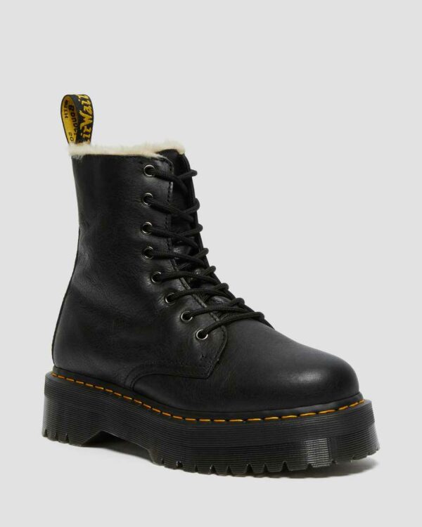 Dr. Martens Women's Jadon Faux Fur Lined Leather Platform Boots in Black, Soft Leather, Size: 3